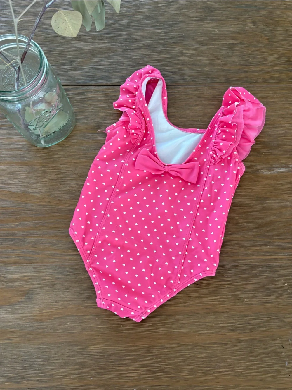 Ruffle Butts Pink and White Heart Swimsuit